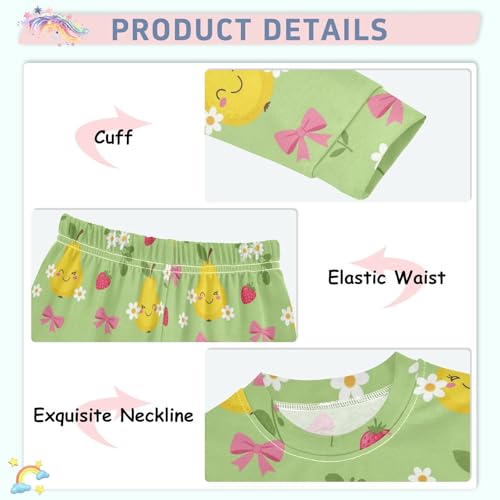 Pajama Sets Long Sleeve Fruit Floral Bow Background Soft Comfy Sleepwear 2 Piece PJS 3-8T4