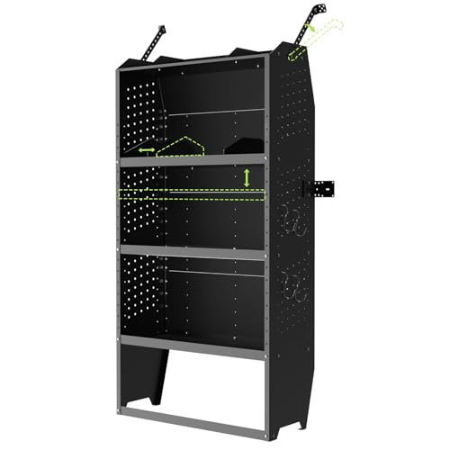 StarONE Cargo Van Shelving Storage Fit for Mid/High Roof Ford Transit,Promaster,Sprinter,Chevy Express w/Hooks,Black,Steel,32" W x 60" H x 13" D