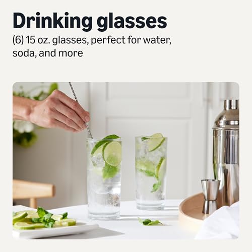 Amazon Basics 6-Piece Drinking Glass Set, 444ml, Safe for Dishwasher Use - Image 2