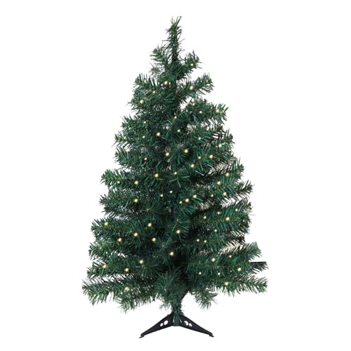 Okicoler 3ft Artificial Pre-lit Christmas Pine Tree with LED Warm Lights,Metal Hinges & Foldable Base,Easy Assembly for Home,Office,Green
