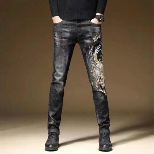 Men's Casual Trousers Printing Pattern Slim Fit Classic Denim Skinny Jeans2