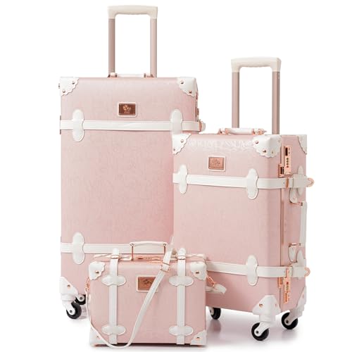 urecity Vintage 3-Piece Hardside Spinner Luggage Set Pink