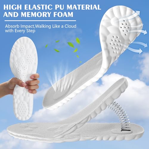 Image of Skicuff 8 Pairs 4D Cloud Insoles for Men Women, Soft Inserts Foam Cushioned Insoles Breathable Anti-Fatigue Inserts for Pain Relief, Sports Walking, Trim to Fit(Men,US 7.5-10.5,Gray)