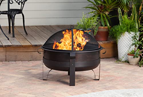 Fire Sense 62339 Fire Pit Cornell Wood Burning Unique Brushed Bronze Finish Lightweight Portable Outdoor Firepit Backyard Fireplace Included Multipurpose Screen Lifter Tool - 31" #TOP1