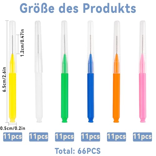 benlidoner 66 Stück Interdentalbürsten, Zahnzwischenraumbürsten in 6 Farben mit Etui, Wiederverwendbare und Flexible Zwischenraumbürsten, Dentalbürsten für die Reinigung der Zahnreinigung Zwischenräum