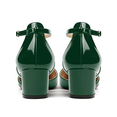 MODENCOCO Women's Patent Buckle Pointed Toe Block Cross Strap Solid Chunky Low Heel Pumps Shoes 2 Inch4