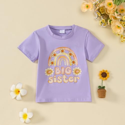 Image of Little Girl Shirts Big Sister Tee Shirt Top Summer Short Sleeve Clothes 2-7 Years