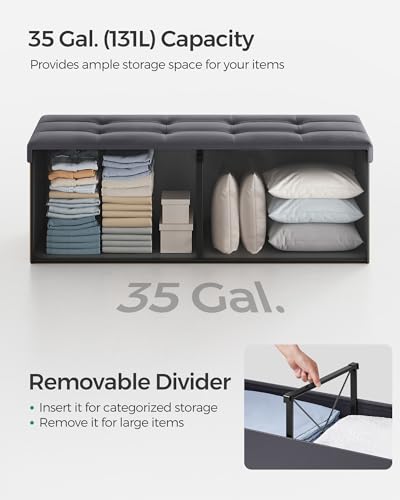 Image of SONGMICS 43.3 Inches Folding Storage Ottoman Bench with Flipping Lid