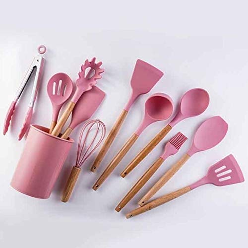 Küchenutensilien-Set Pfannenwender Silikon-Küchenwerkzeug-Set Kochutensilien-Set Pfannenwender Schaufel Suppenlöffel mit Holzgriff Spezielles hitzebeständiges Design