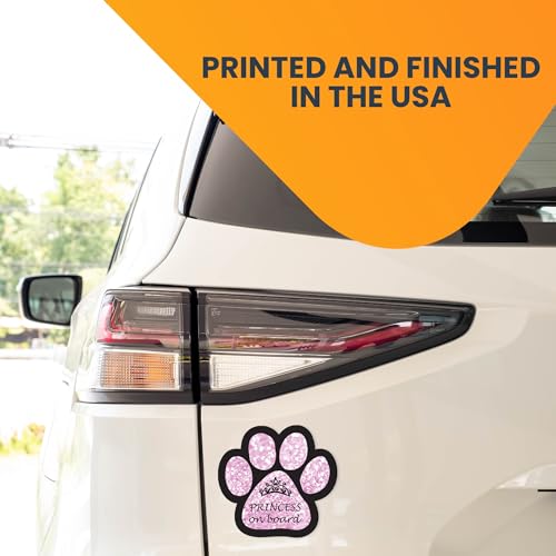 Image of Magnet Me Up Passenger Princess on Board Pink Sparkly Pawprint Magnet Decal - 5 Inch - Heavy-Duty Automotive Magnet - Add a Touch of Sparkle to Your Car, Truck, SUV - Ideal for Pet Lovers
