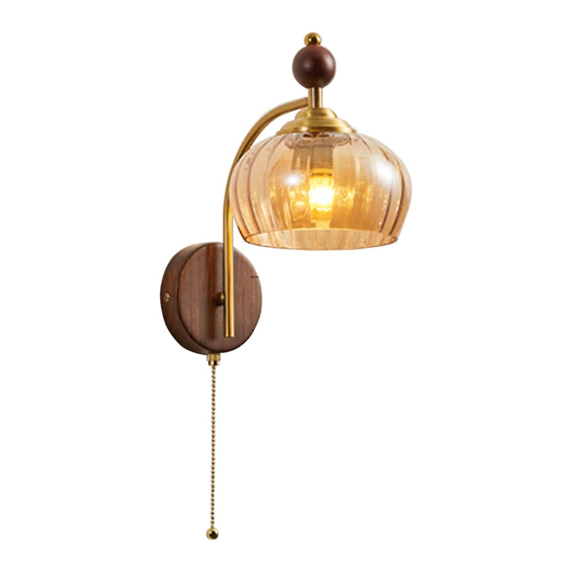 HUAYUSEDF Wall Lights with Pull Cord Switch Industrial Bedside Lamps & Sconces Glass Shade E27 Base Modern Lamp for Bedroom, Living Room, Hallway, Kitchen, Farmhouse (Pumpkin Shape)(Pumpkin Shape)