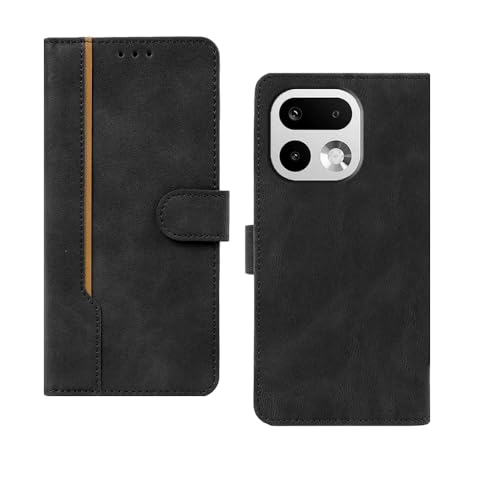 Image of amazon basics Realme 16 Pro Plus 5G Flip Cover | Card Pockets Wallet & Stand | Flip Cover for Realme 16 Pro Plus 5G (Black with Beige Strip)