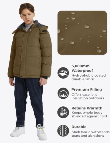 Image of wantdo Boys Puffy Winter Coats Fleece-Lined Snow Jackets Removable Hood