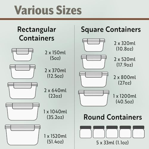 40pc Set Glass Food Storage Containers & Bowls with Airtight Lids - Leakproof BPA-Free Meal Prep Airtight Stackable Lunch Boxes, Kitchen Pantry & Storage Organizers - Microwave Freezer Dishwasher Safe - Image 3