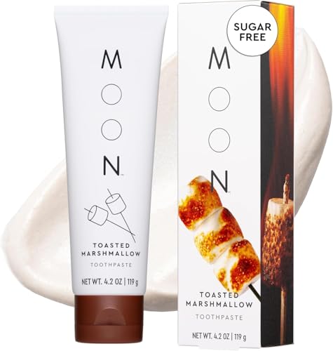 MOON Toothpaste Toasted Marshmallow Flavor 4.2 Oz No Fluoride or Sugar Gentle on Enamel Gums & Teeth Whitening Toothpaste for Adults & Children 2 Years+