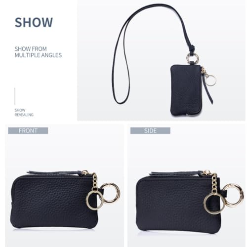 Genuine Leather Neck Wallet Credit Card Holder Key Ring Chain Wallet With Zipper Coins Change Pocket Unisex4