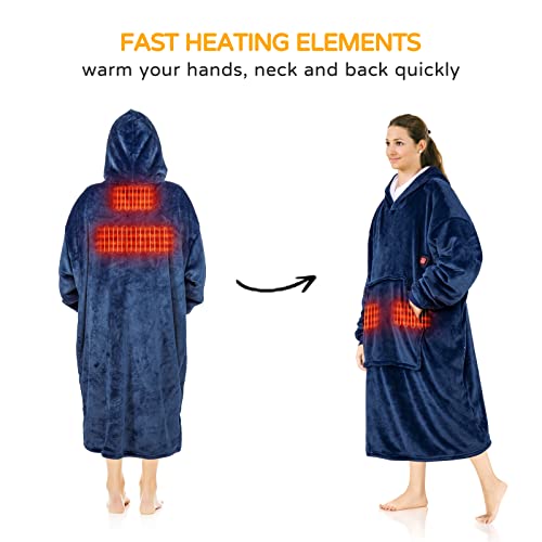 Heated Oversized Wearable Blanket Hoodie, Come With 5,000Mah Portable Charger And Power Cord, Fannel Sherpa Hoodie Blanket Sweatshirt For Women Men, Hoodie Blankets With Giant Pocket, Hood & Sleeves #TOP1