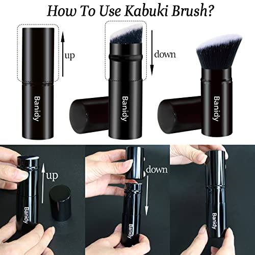 Makeup Brush Kabuki Face Brushes Retractable Travel Blush Brush Kabuki Brush Portable Flawless For Foundation, Powder Blush, Bronzer, Buffing, Liquid, Cream, Cruelty Free With Cover(1Pcs) #TOP2