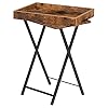 Hoobro tv tray table folding table with removable serving tray stable tv tray snack table for small space portable end table for snacks and meals in living room rustic brown bf29bz01  urban country home decor