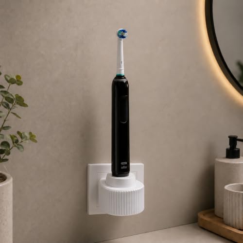 Soporte para Cargador Oral-B de Enchufe de Pared | Organizador para Base de Carga Cepillo de Dientes Eléctrico | Adaptador Compatible con Cargadores Oral-B | Instalación sin Herramientas
