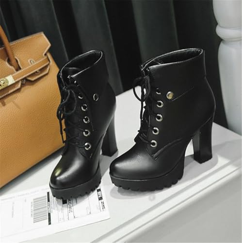 Image of FOREADA Goth Boots Chunky Heel Boot For Women Ankle Combat Booties Black Platform Bootie Buckle Rivets Punk Goth Shoes With Zipper