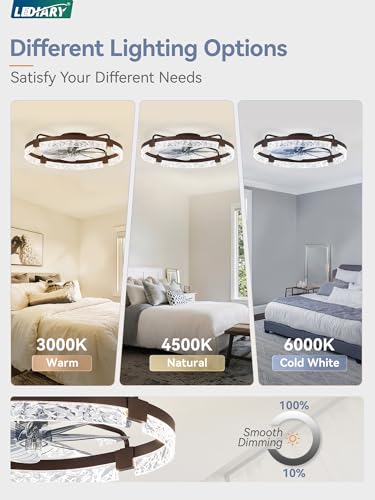 Image of LEDIARY 2-Pack 24 inch Ceiling Fans with Lights, APP & Remote, Brown