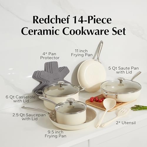 Redchef-Ceramic-Nonstick-Cookware-Set14pcs-Pots-and-Pans-Set-Non-StickInduction-Cookware-with-Stainless-Steel-HandleNon-Toxic-Kitchen-Cooking-SetDishwasher-Oven-SafePFAS-PFOA-PTFE-Free Redchef Ceramic Nonstick Cookware Set14pcs Pots and Pans Set Non StickInduction Cookware with Stainless Steel HandleNon Toxic Kitchen Cooking SetDishwasher Oven SafePFAS PFOA PTFE Free
