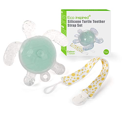 Eco inspired Turtle Baby Teether Toy - Baby Teething Toys for 3M+ Food Grade Silicone Teether for Soothing Teething Baby Sore Gum Teethers for Babies with Teether Clip (Green)