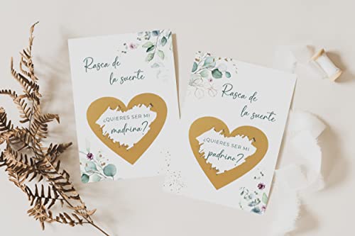 Image of Jolicoon Tarjetas de rascar Quieres ser mi Madrina - Quieres se mi Padrino - con sobres y sello de cera