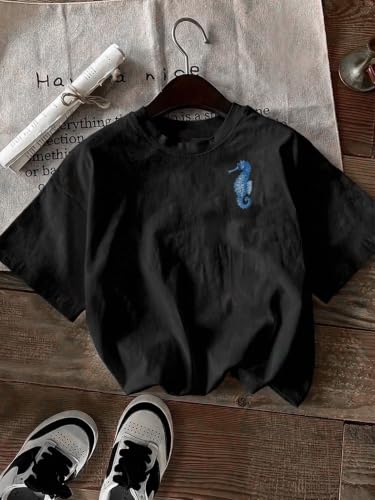 Image of RoseSeek Women's Graphic Letter Tee Crew Neck Trendy Summer Vintage T Shirt | Drop Shoulder, Short Sleeve Car Print Top, Graphic Tees for Women, Y2k Vintage Tshirts