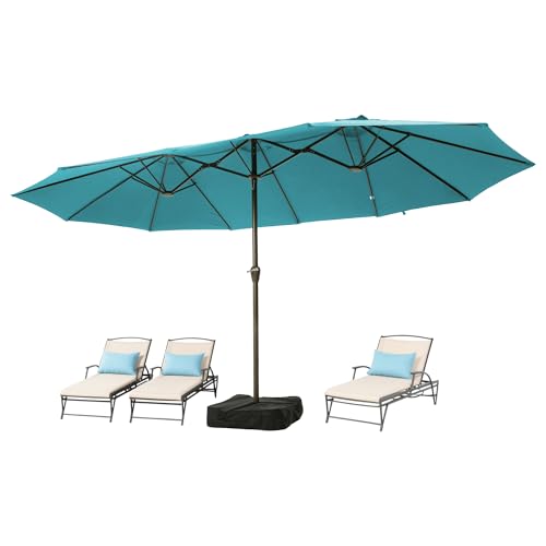 Ayge 15FT Patio Umbrella with Base,Large Outdoor Double-Sided Rectangle Umbrella with Crank Handle, Market Umbrella for Poolside Garden Deck Backyard
