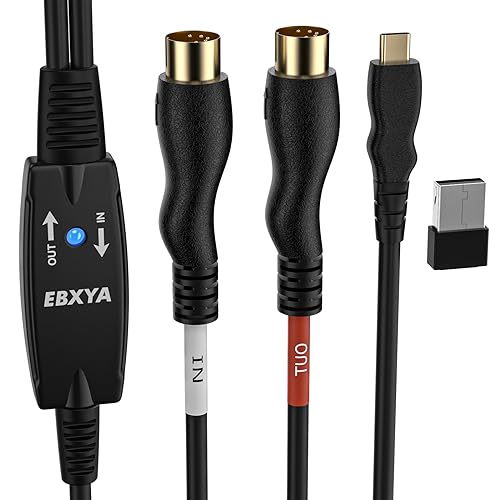 EBXYA Type-C MIDI Kabel auf 5-pin-MIDI-Schnittstelle 2M MIDI-In-Out-Konverter-Tastatur für PC/MAC/Laptop für Musikverarbeitung und Aufnahme von Tracks mit Windows/Mac