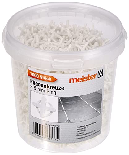 Meister Tile Spacers 2.5 mm, Practical Set of 1200 Pieces, Reusable thanks to Ring, Made of Robust Polypropylene