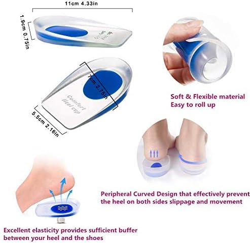 Silicone Gel Heel Cups, Medical Grade Shoe Inserts,Silica Orthotic Gel Pads Cushions Insole for Plantar Fasciitis,Bone Spurs Pain Relief, Sore Heel Pain, Achilles Pain and Foot Care ( L)