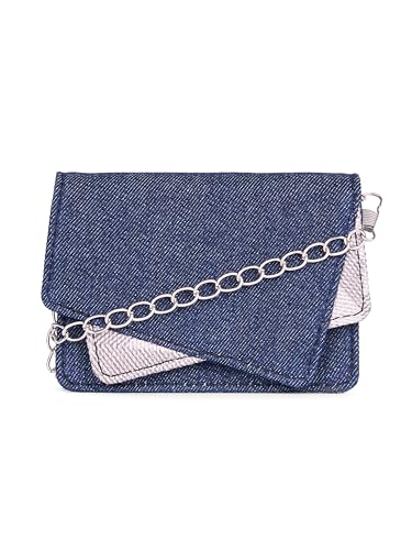 Image of ZOUK Tovi Mini Bag Wallet | Stylish Vegan Denim Crossbody Wallet for Women with Card Slots & Water-Resistant Lining | Handcrafted Small Sling Bag with Silver Chain Strap | Aravalli Abstract