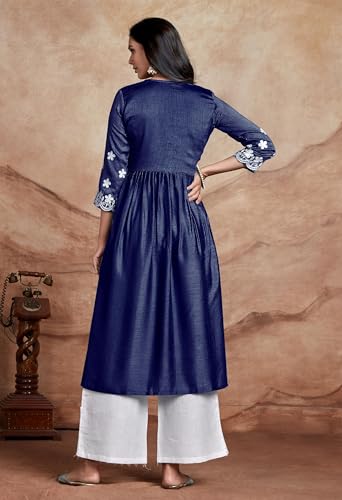 Image of EthnicJunction Women's Silk Blend Regular Fit Chikankari Embroidered Naira Cut Kurta
