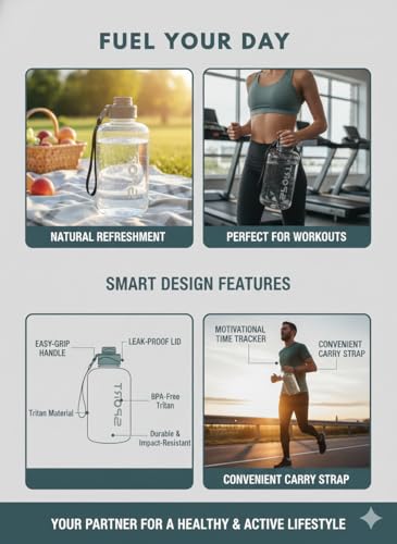 Image of 2.5 Liter Motivational Sports Gym Bottle Daily water intake with Time Markings BPA-Free. Leak proof For adults For Gym, Travel And office - White