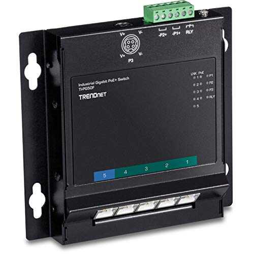 Image of TRENDnet 5-Port Industrial Gigabit PoE+ Wall-Mounted Front Access Switch, TI-PG50F, 120W Power Budget, 10Gbps Switching Capacity, NDAA & TAA Compliant, Ethernet Splitter, Lifetime Protection