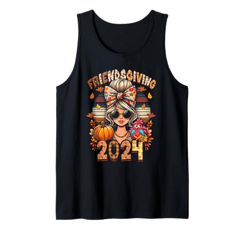 Friends Giving 2024 Thanksgiving Friendsgiving Messy Bun Tank Top