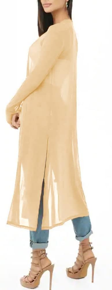 BelleLovin Womens Sexy Sheer Long Sleeve Cardigan See Through Mesh Cover Up - Image 2