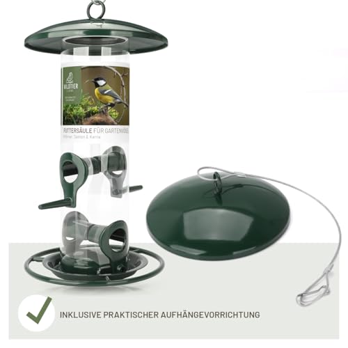 wildtier liebe Körner Futtersäule, Vogelfutterspender 26cm, Grün - aus rostfreiem Metall I Vogel-Futterstation, Vogelfutter-Säule, Wildvögel Futtersilo I Ganzjährige Vogelfütterung