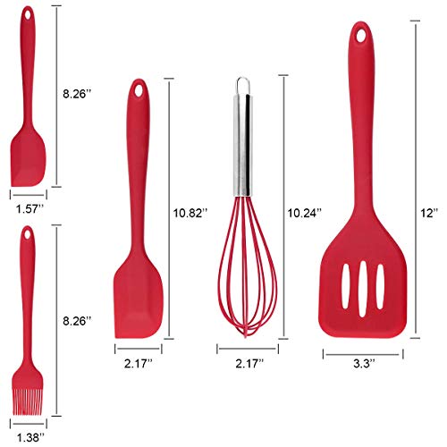 Image of P-Plus International Silicone Spatula Set 5-piece - 500ºF Heat-Resistant Baking Spoon Spatula - Seamless One-Piece Design Easy to Clean - Non-Stick Silicone Stainless Steel Core (Utensil 5 RED)