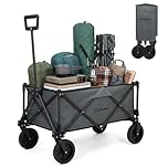 Panana Folding Trolley With Wide Wheels, Foldable Wagon, Portable Camping Cart, Collapsible Trolly With Adjustable Handle, Shopping Trolley Foldaway for Easy Storage (Grey, 150L)
