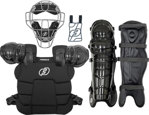 FORCE3 Ultimate Umpire Defender Mask Set (Silver/Black 16.5 Shins)