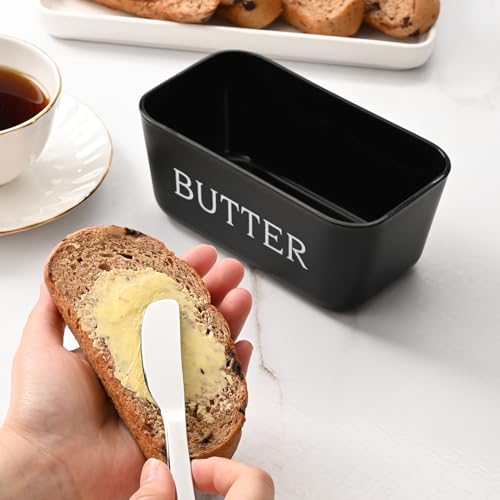 Large Plastic Butter Dish With Lid And Knife,Food Grade PP Butter Holder Keeper With Cover For Kitchen Refrigerator Black Butter Container - Image 6