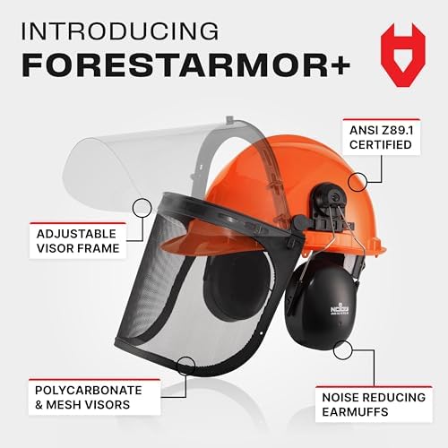 NoCry 6-in-1 Industrial Chainsaw Helmet with Face Shield and Ear Muffs β Mesh & Clear Plastic Visors Included β ANSI Z89.1 Certified β Adjustable Headgear β Ideal for Forestry and Arborist Work - 1