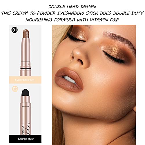 Kaynest 12Pcs Cream Eyeshadow Stick Set, Matte Shimmer Eye Shadow Beauty Wand With Cotton Brush Kit, Long Lasting Waterproof High Pigmented Smoky Eye Makeup Stick For Women, 2Pcs Makeup Brush Include #TOP2