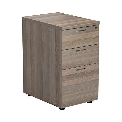 Office Hippo Heavy Duty Pedestal Filing Cabinet, File Cabinet, Office Cabinet, Lockable Filing Cabinet Office Storage, A4/Foolscap - Grey Oak, 3 Drawer