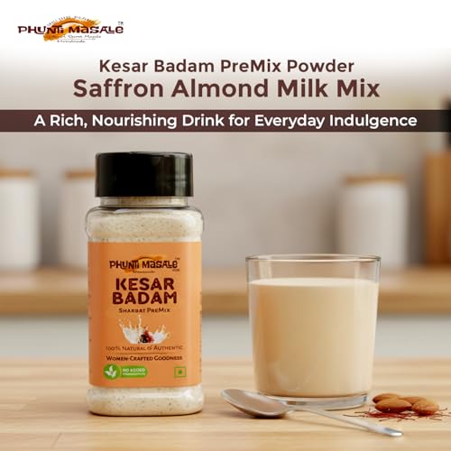 Image of Phunti Masale Kesar Badam Drink Mix | Badam Milk Powder with Almond & Saffron | Instant Milk Mix | 100g | Drink or Eat