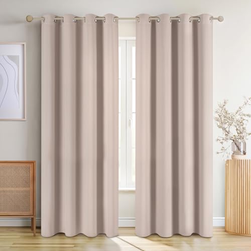 Blumtal Cortinas Opacas 2 Piezas 245x140cm - Cortinas Salon Opacas - Cortinas Dormitorio con Ojal - Cortinas termicas aislantes Frio y Calor - Cortinas Dormitorio Cortas - cortinados - marrón Topo